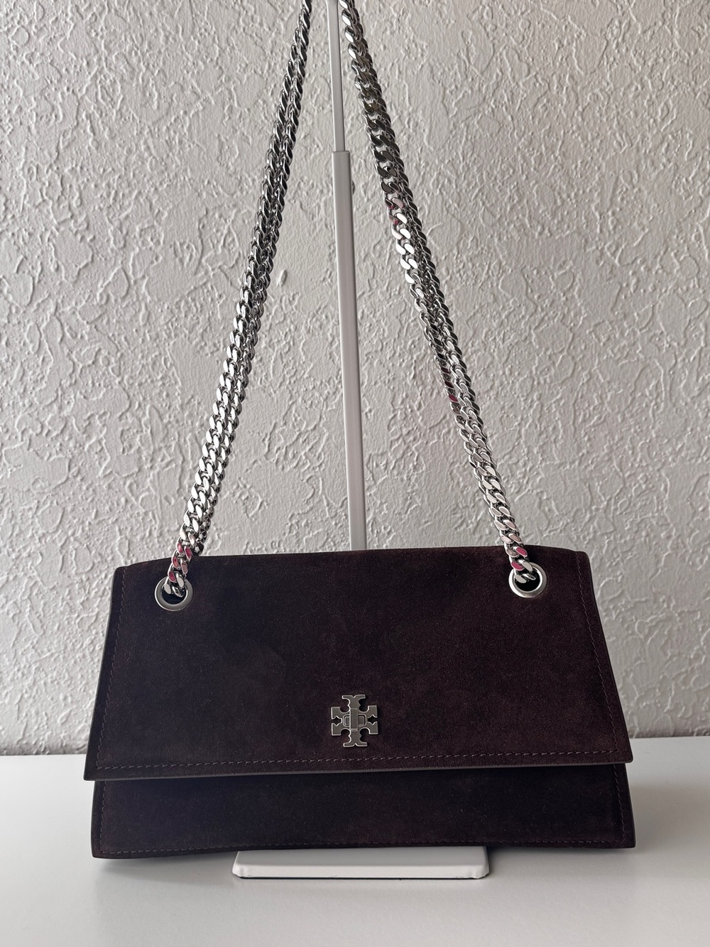 Tory Burch Kira Dark Chocolate Suede Chain Shoulder Bag